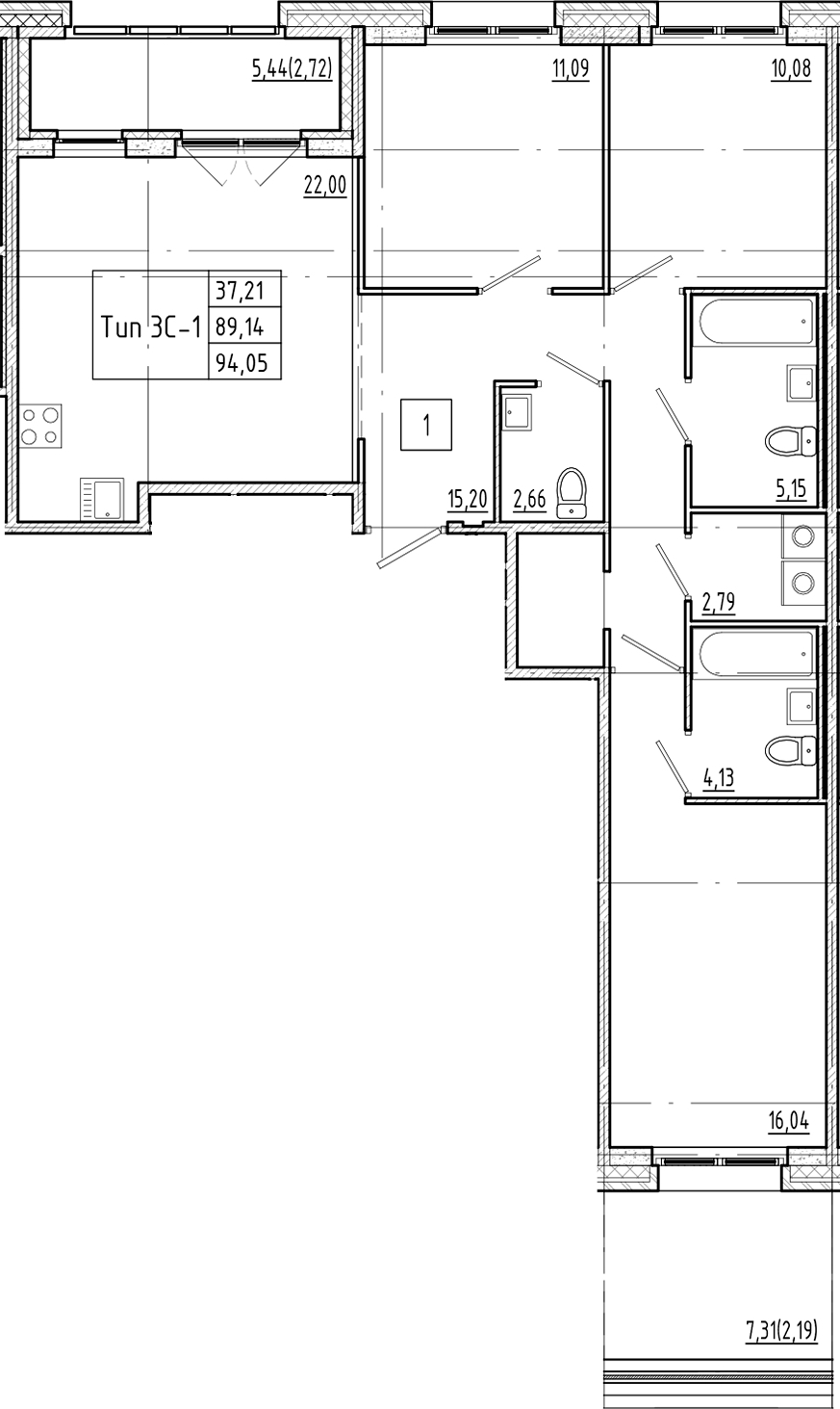 3-комнатная квартира 94.05 м², 2/4 эт., ЖК «Ranta Residence»